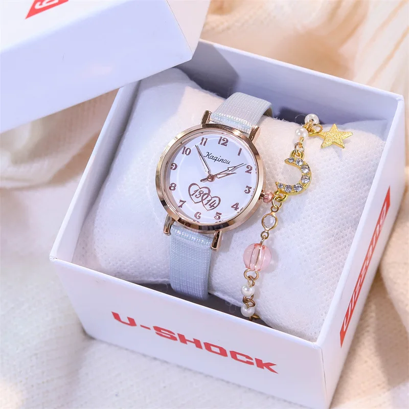 Часы Macaron женские кварцевые с мультяшным сердцем и циферблатом модные