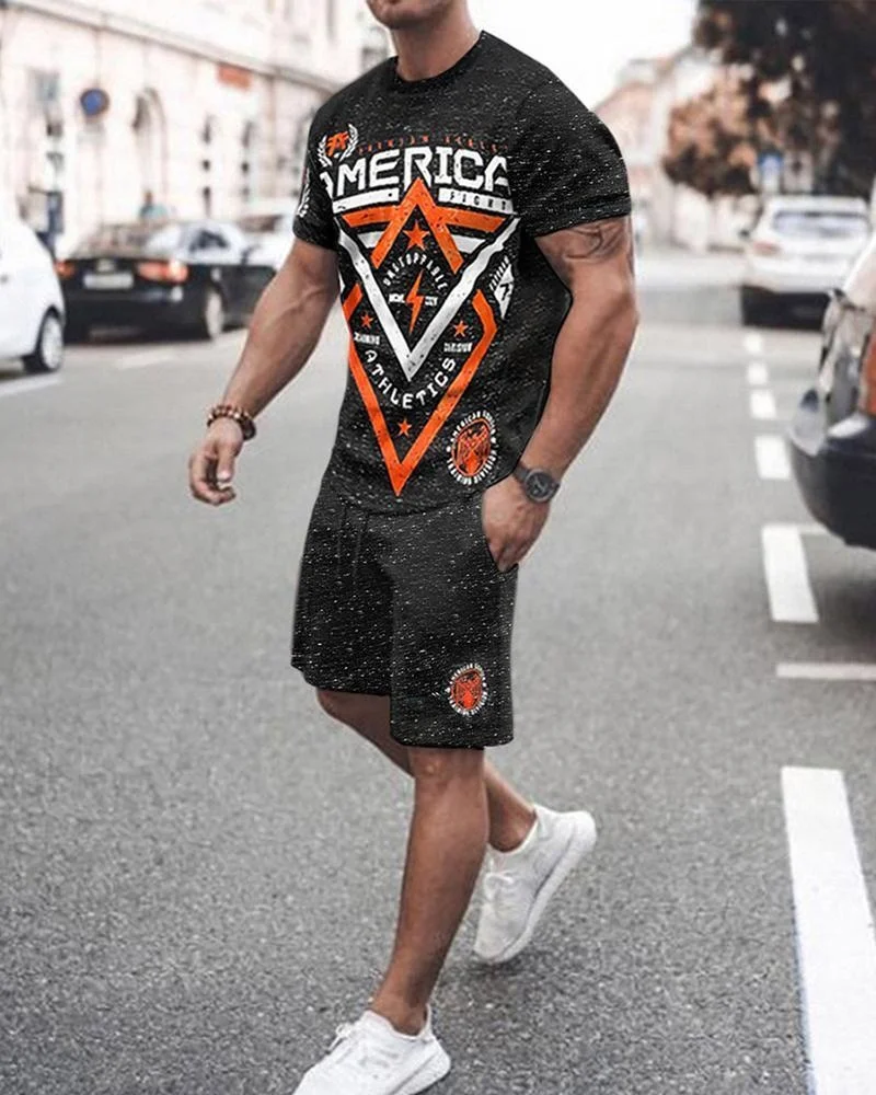 Men's Street T-Shirt Suit Oversized Sportswear 3D Lion King Print Simple Fashion Top Shorts Sportswear Two-piece Set