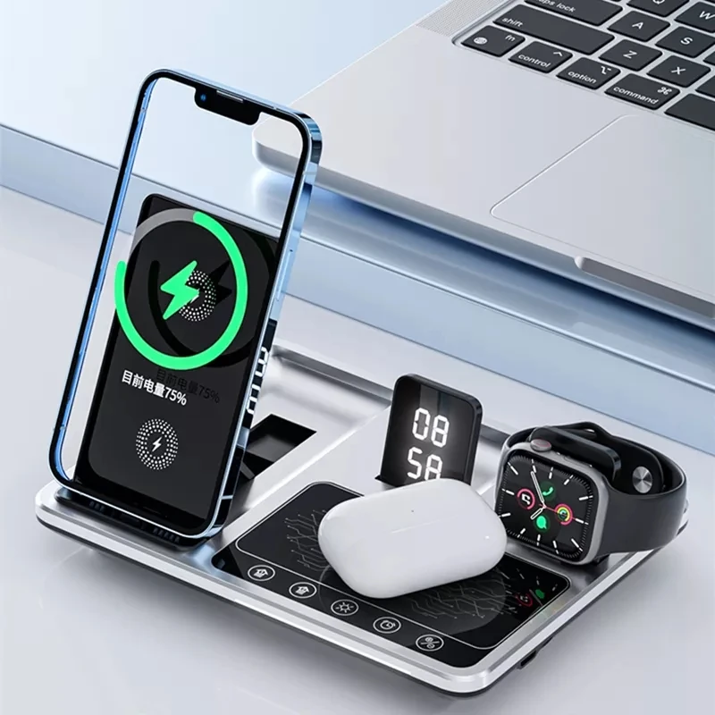 

30W 4 in 1 Wireless Charger For iPhone 13 12 Pro Max Mini iWatch 7 SE AirPods Pro Fast Charging Dock Station With Ambient Light