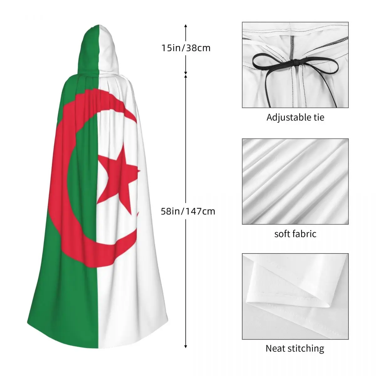 Косплей средневековые костюмы флаг Алжира с капюшоном длинные халаты куртки