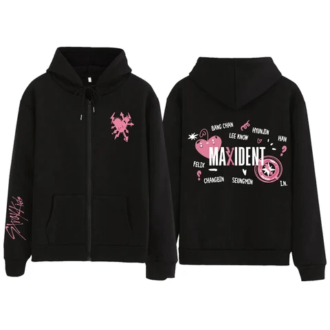 Hot Kpop Stray Kids Maxident Hoodie Winter Warm Women Pullover Hoodies Zip Up Hoodie Clothes