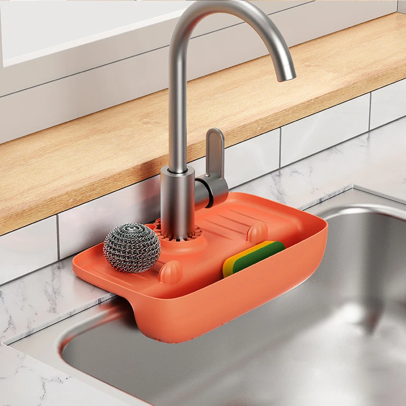 Silicone Kitchen Faucet Mat Sink Splash Pad Drain Pad Bathroom Countertop Protector Shampoo Soap Dispenser Quick Dry Tray Gadget