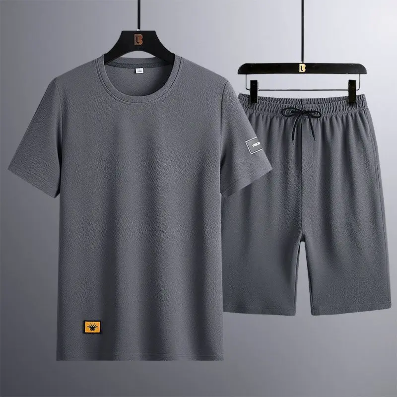 Men's Summer Casual Suit Loose Sports Suit Two-Piece round Neck T-shirt Youth Short Sleeve Shorts Clothes Men