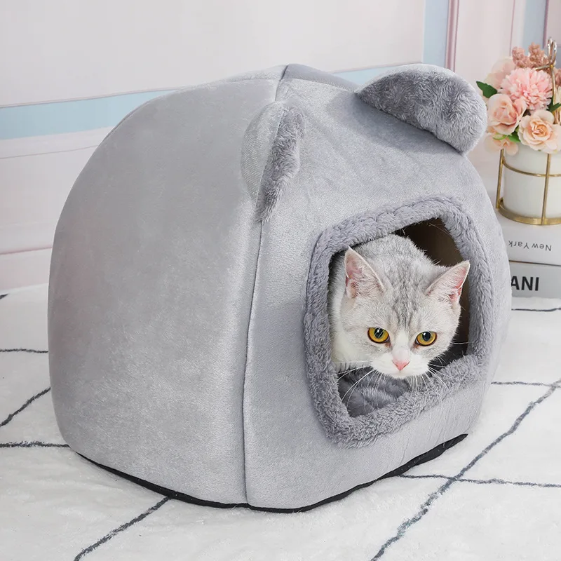 

Pet Cat Plush Cozy Bed's dog Kennel Puppy Little Hiding Houses Hut Nest Covered January for Small Kitten Cushion Mat Products