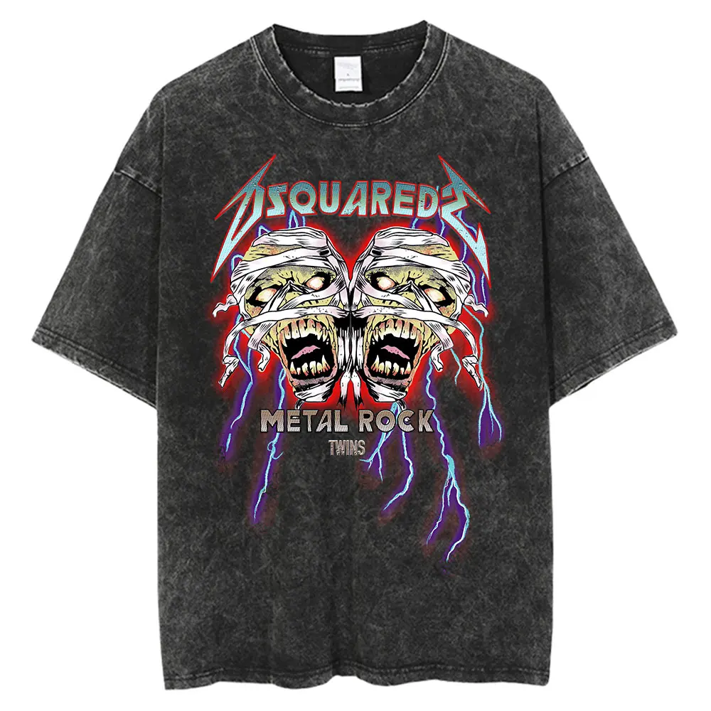 

Heavy Metal Rock Band T Shirt Men Hip Hop Vintage Washed Oversized Anime T Shirts for Women Streetwear Tees 100% Cotton T-shirt