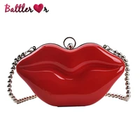 sexy red lips design women party clutch evening bag dazzling female chain crossbody bag laddies fashion purse and handbag pouch