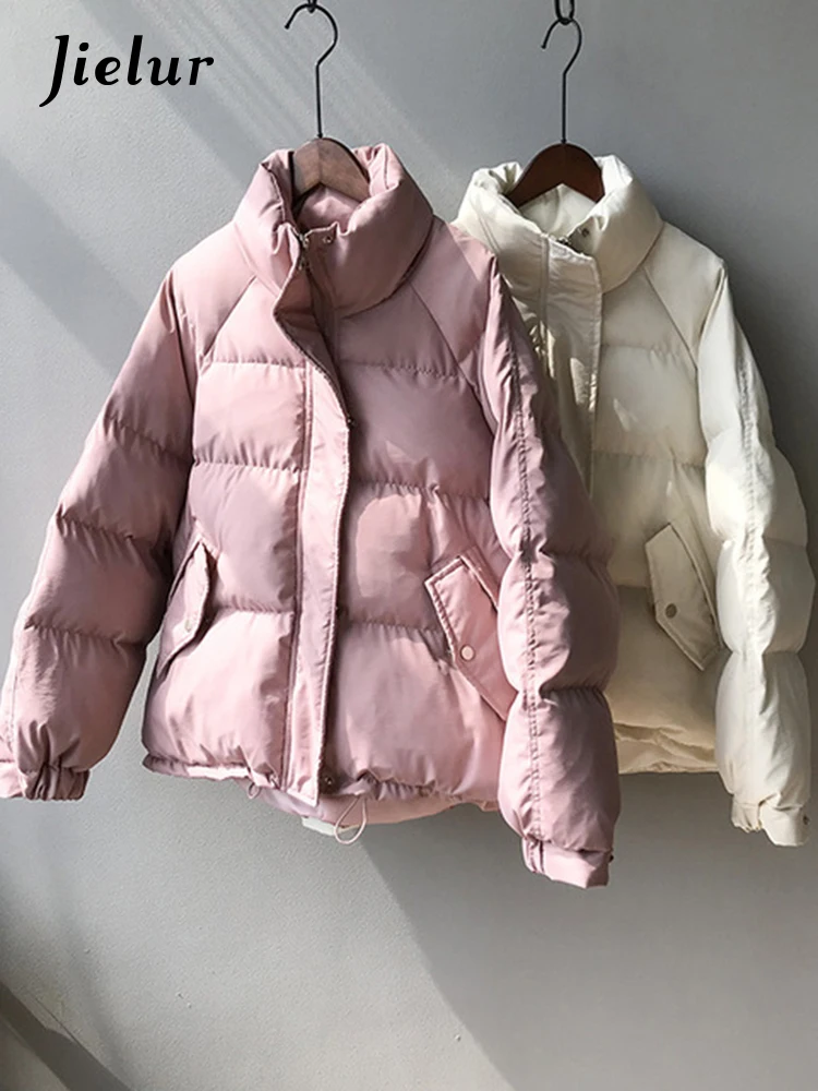 

Jielur New Winter Women's Jacket Coat Korean Style Beige Padded Puffer Parkas Casual Pink Ropa Mujer Invierno Clothes for Women