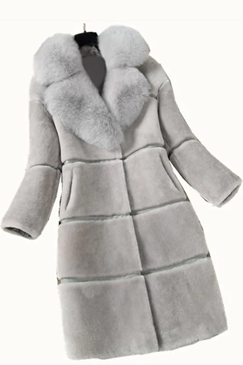 Sheep Fleece 2023 Autumn/Winter New Product Spliced Leather and Wool One Piece Mid length Fur Collar Coat Fur Coat for Women