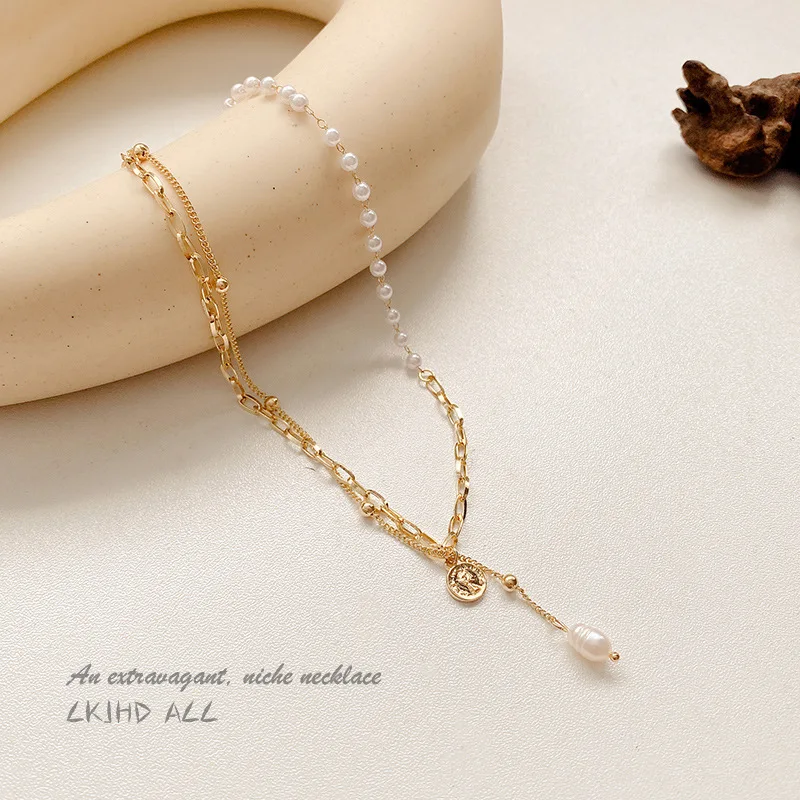 

Pearl Chain Splicing Necklace Women's Jewelry Luxury High Class Clavicle Chain Fashion Personality Choker Versatile Accessories