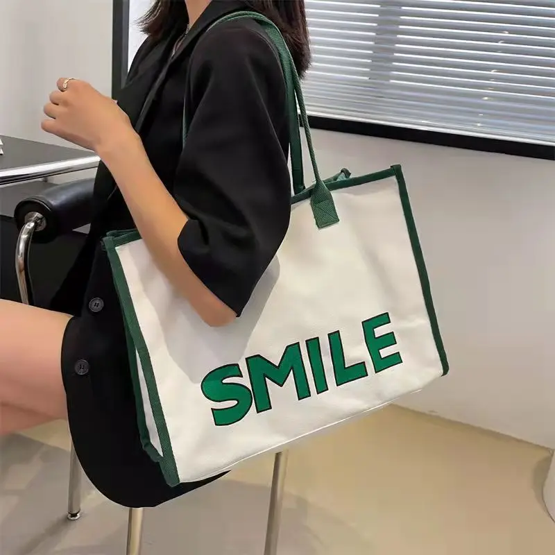 

Smile Shoulder Bags Tote Bags For Women Big Capacity High Quality 2022 Spring Summer New Design All-Match Canvas Handbags