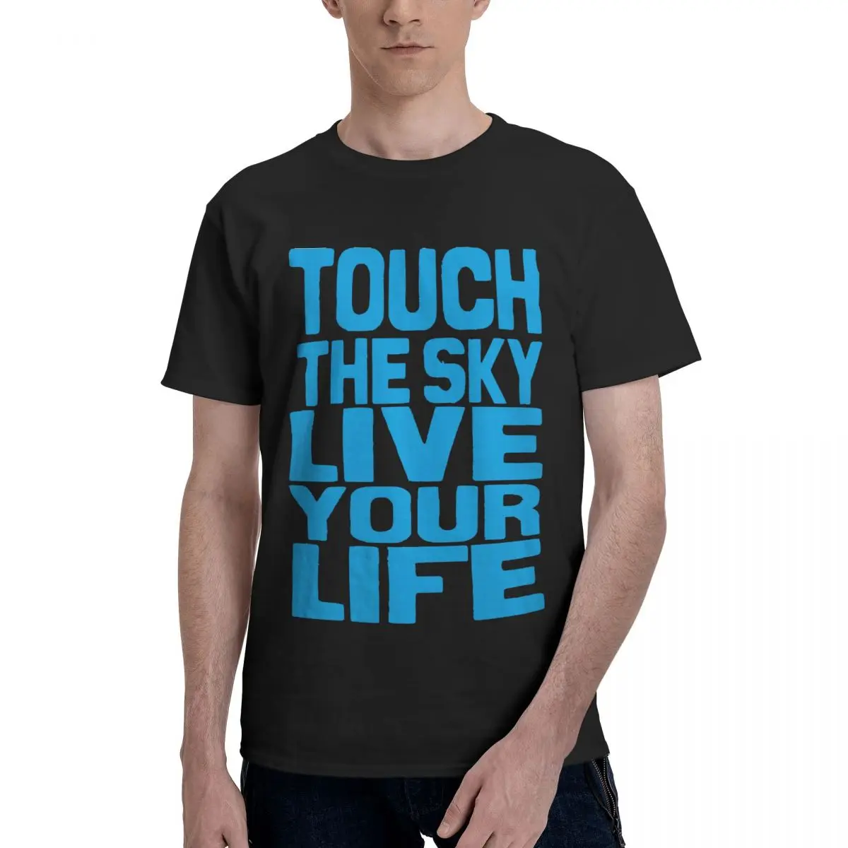 

Anime Touch The Sky, Live Your Life 02 V-Neck Joke Men's Basic Short Sleeve T-Shirt men set R330 Graphic Vintage Tops Tees