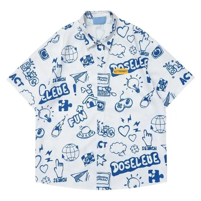 Fashion Original Print Loose Beach Short Sleeve Shirt Male Summer Outdoor Street Versatile Men And Women Flower Shirt A3408