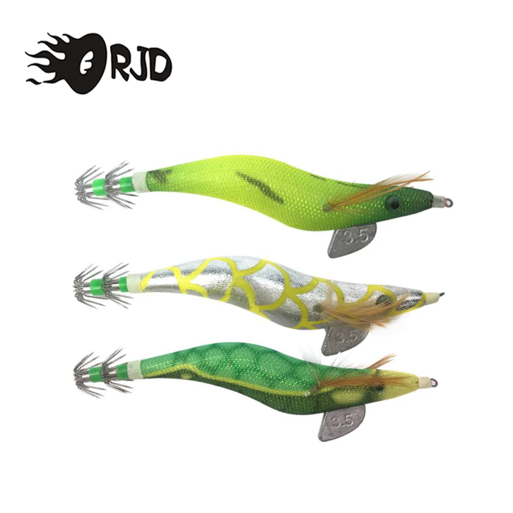 

ORJD Wood Shrimp Fishing Lure 3.5g Luminous Squid Jig Bait Wth Hook Lead Sinker Squid 3D Eyes Octopus Cuttlefish Shrimp Baits