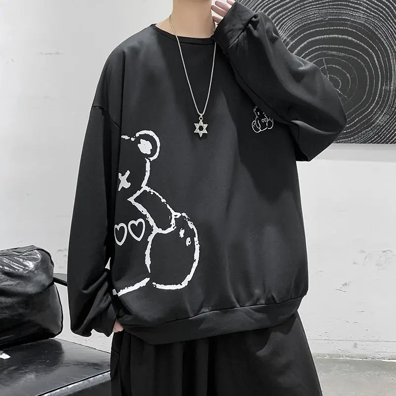 

Sweater Men's Autumn Loose Fashion Casual Hoodie Cartoon Top Clothing Hong Kong Fashion Brand Bear Print Round Neck Coat