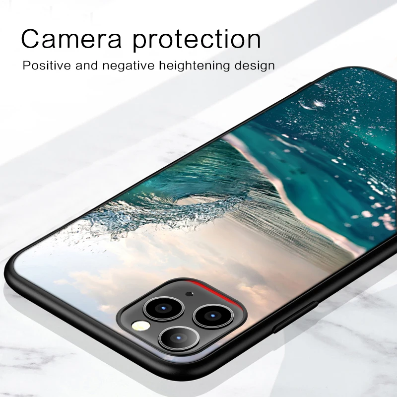 Sea Beach Case for iPhone 13 Pro Case for iPhone 11 12 13 Pro XR XS Max mini 7 X 8 6 6S Plus 5 5S SE 2020 Black Silicone Funda