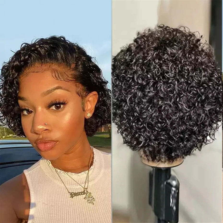 

Cheap Pixie Wig 150% Density Short Curly Hair Remy Hair Full Machine Made Human Hair Wigs For Black Women On Sale Bling Hair