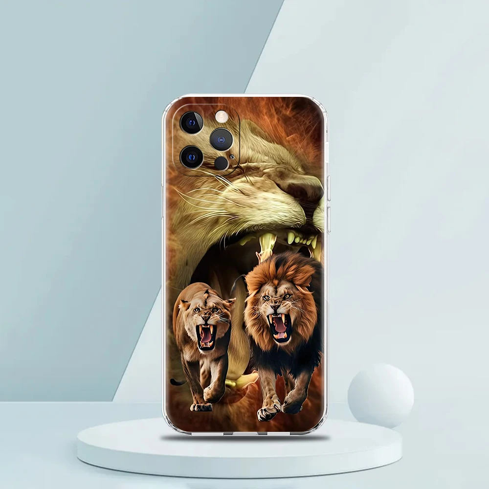 Фото Мягкий прозрачный чехол из ТПУ с узором льва для iPhone 16, 15, 14, 13, 12, 11 Pro Max XR 8 7 Plus XS Max Shell Fundas Capa Bag №4