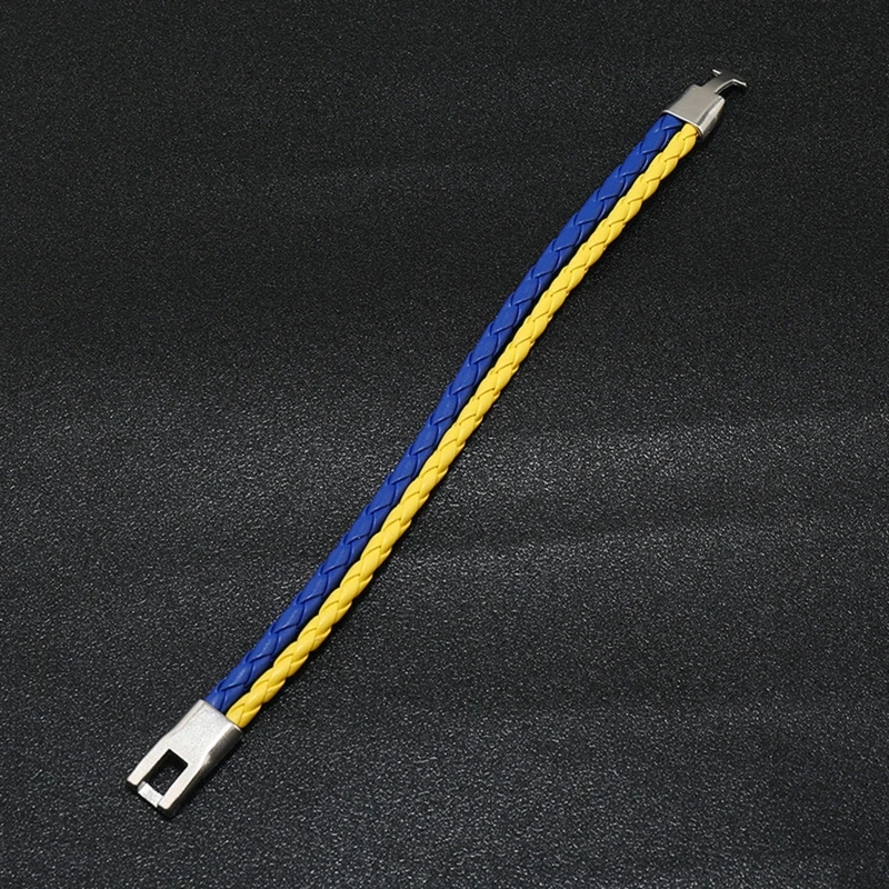 Мужской и Женский плетеный браслет с украинским флагом кожаный синего желтого