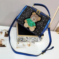 split leather small designer bags luxury rhinestone bear cute handbag women crossbody bolsos brand quality female shoulder sac
