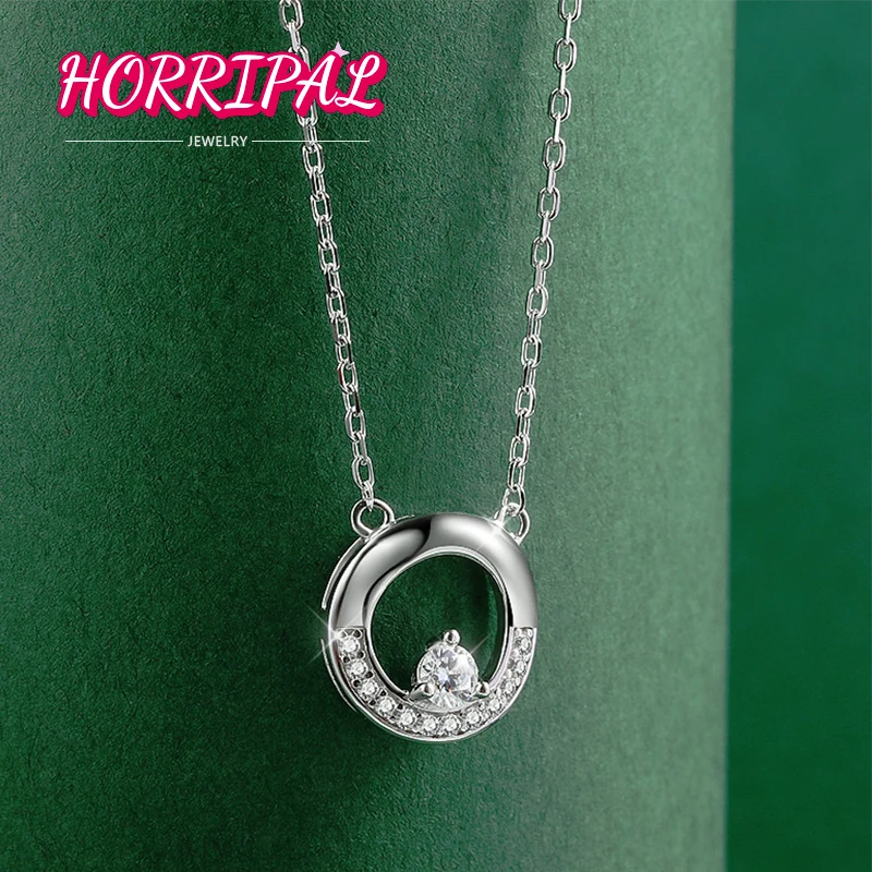 

HORRIPAL Round Pendant D Color Moissanite Choker Adjustable Chain S925 Silver 18k Platinum Plated GRA Certificate Jewelry Gift