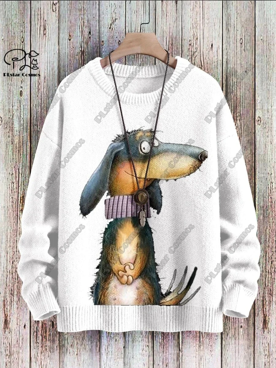 New Animal Series 3D Printing Retro Cute Scarf Dog Art Print Authentic Ugly Sweater Winter Casual Unisex Sweater G-2