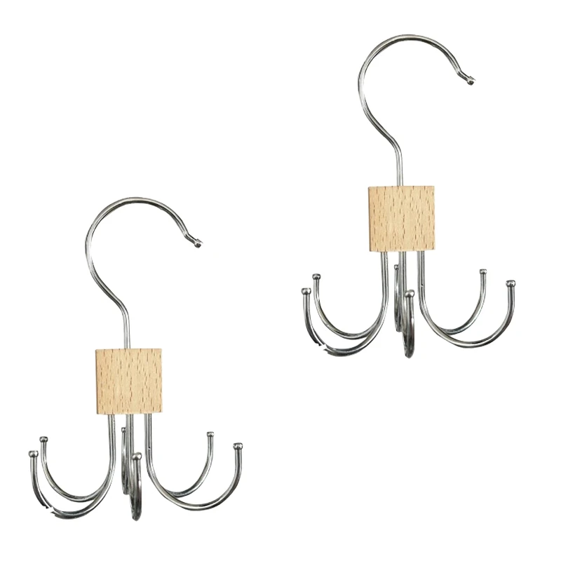 

1/2pcs High Capacity Multi-Purpose Belt Hanger Rotatable Wooden Belt Rack Closet Organizer Stainless Steel Hanging Storage Hooks
