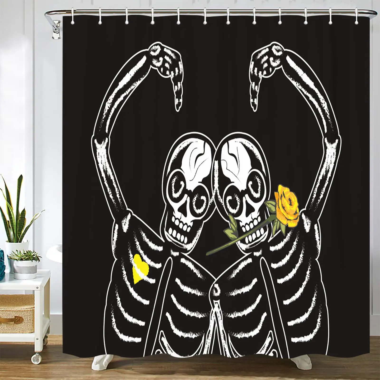 

Dead Couple Shower Curtain for Bathroom Set Mexican Fiesta Dia De Los Muertos Bath Bathtub Decor Set Durable Washable