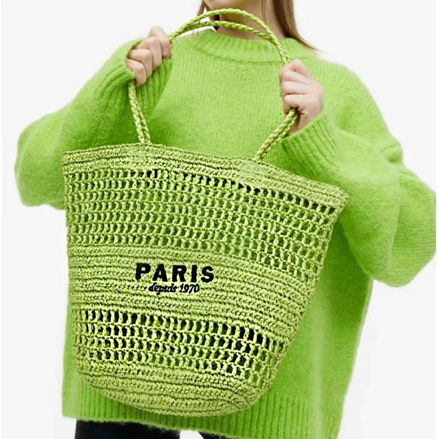 

New Embroidered Letter Hollow Grass Woven Handbag for Women Large Capacity Handwoven Shoulder Bag, Small Vegetable Basket Bag cc