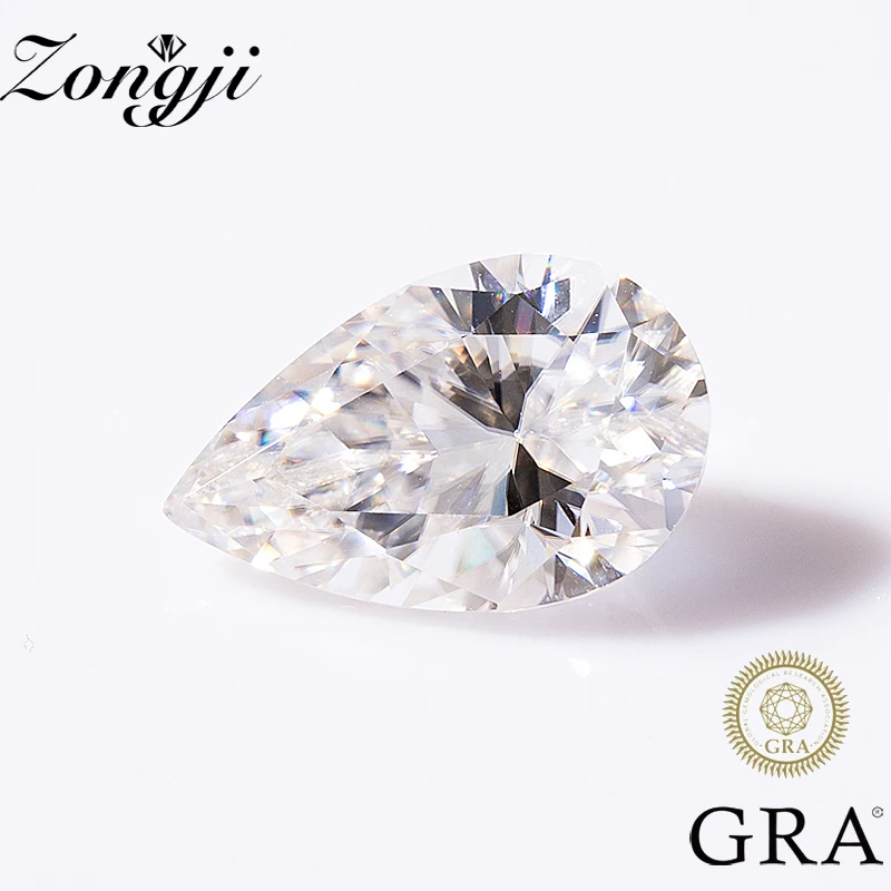 

ZONGJI Loose Gemstone Pear Cut Moissanite Stone 1~6.0ct D Color VVS1 Beads For Women's Fine Jewelery Diamond Ring Material Bulk