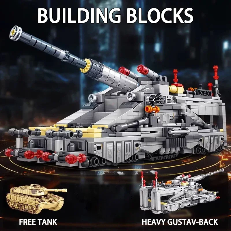 853 шт. военная серия тяжелые строительные блоки Gustav Cannon WW2 солдаты оружие модель