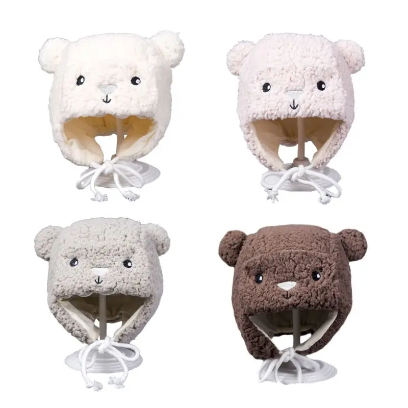 

Bear Ear Hat Newborn Coral Fleece Hat Cute Winter Head Dress Antiwind Beanie Hat Children Head Gear Infant Plush Hat