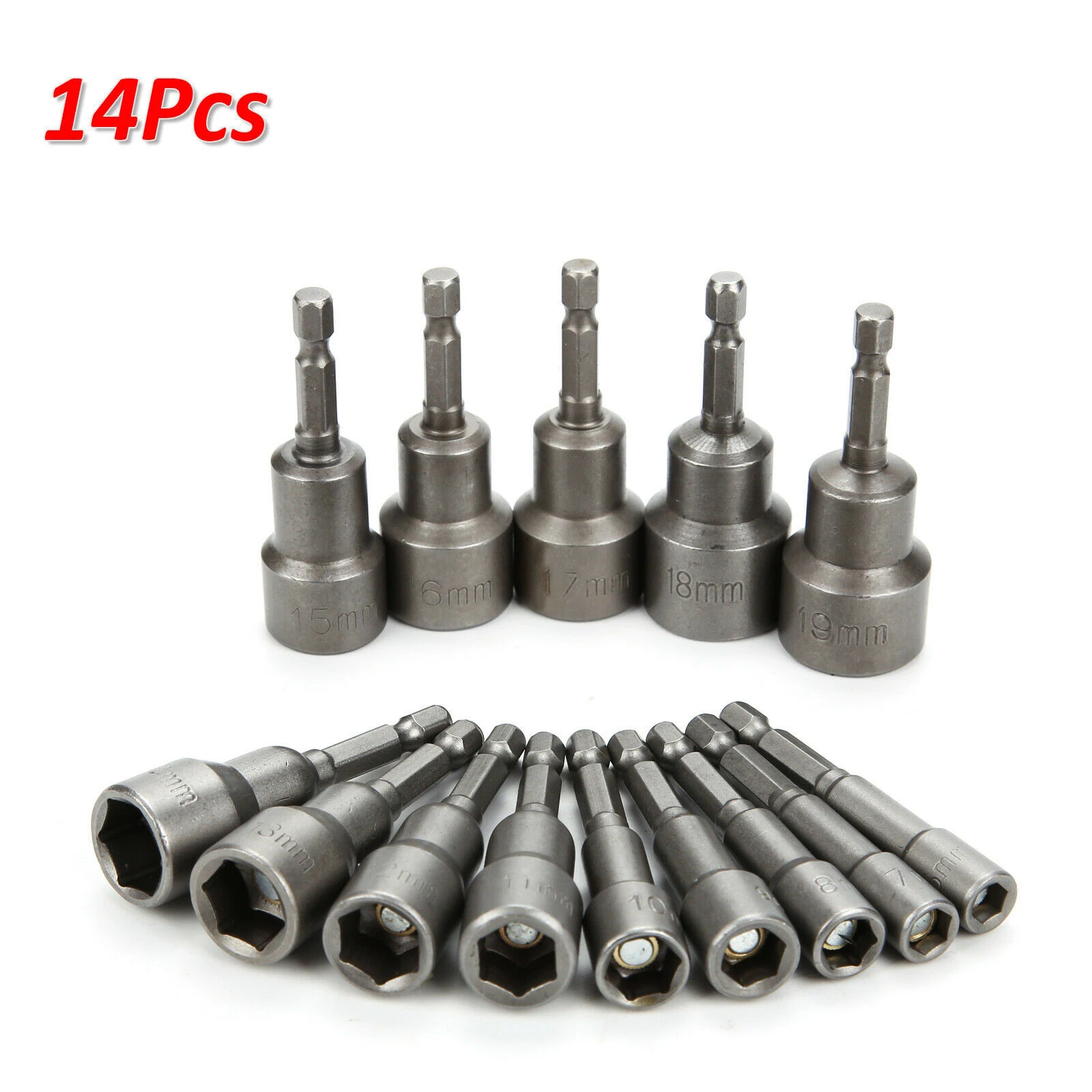 

14Pcs For Electric Drill Hexagon Socket Combination Sleeve 6 7 8 9 10 11 12 13 15 16 17 18 19mm Nut Drill Socket Nut Hand Tools