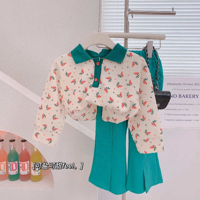 Купи Girls Sports Leisure Suit Korean Fashion Sets Cotton Long Sleeve Floral Shirt Top Flared Pants Suits Children'S Fashion Outfit за 961 рублей в магазине AliExpress