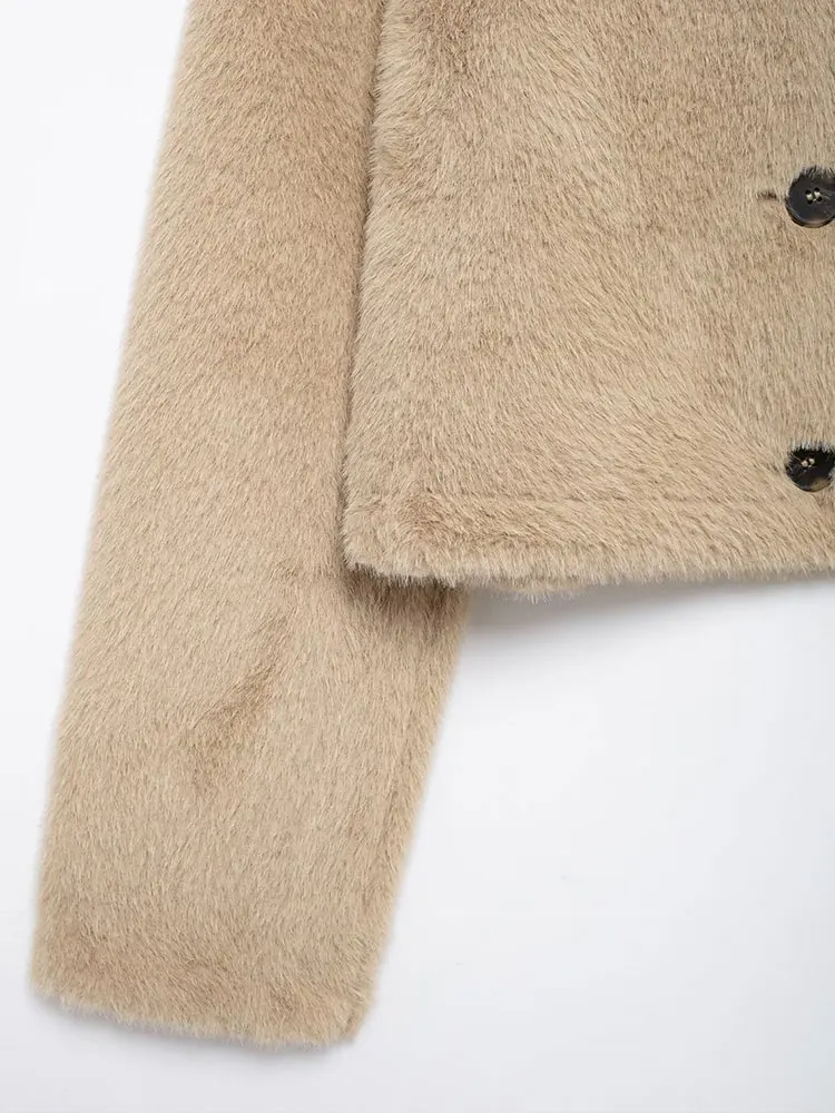 Куртка женская зимняя короткая с искусственным мехом и длинным рукавом