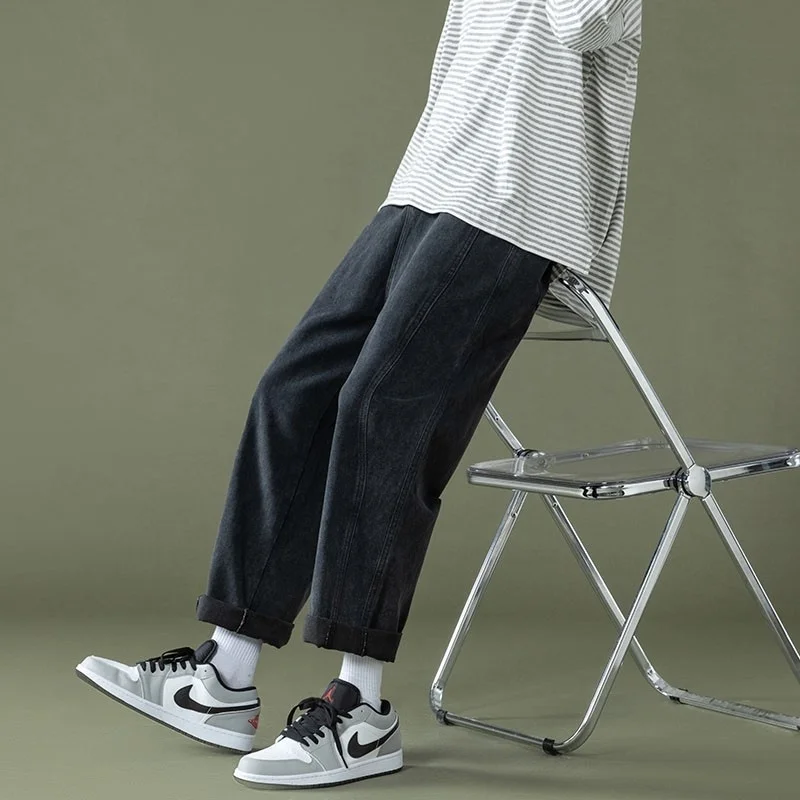 Summer Blue/Black Jeans Men Fashion Retro Casual Straight Jeans Men Streetwear Hip Hop Loose Denim Pants Mens Trousers S-2XL