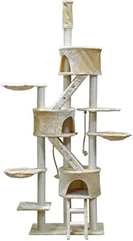 

Tall Cat Tree Tower Kitty Kitten Condo Scratcher House Furniture with Ladders, Basket Beds, and Ajustable Pole Up to Ceiling Hei