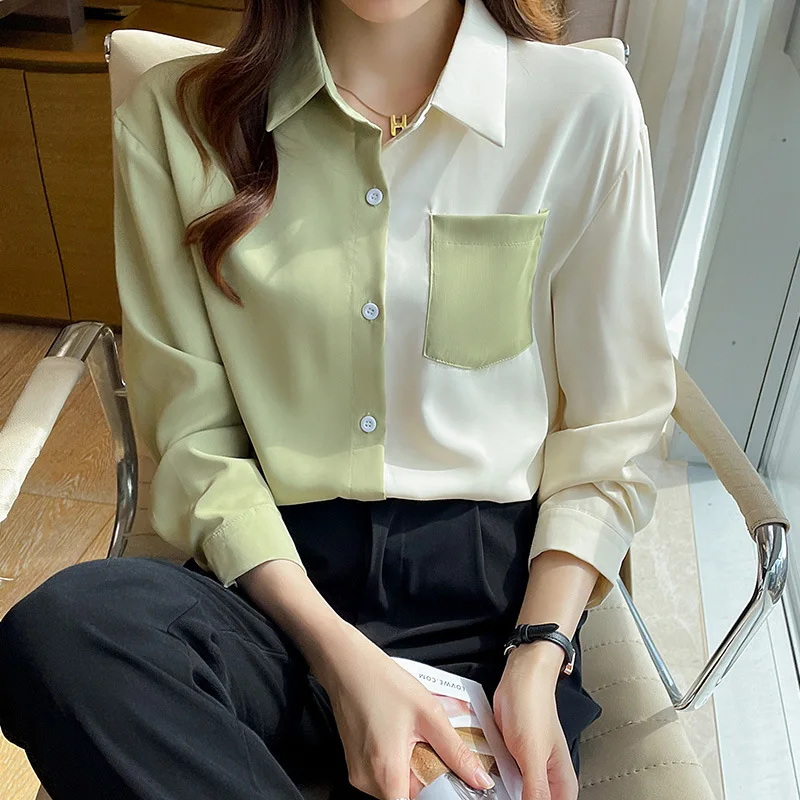 

Women Blusa Mujer Moda 2023 Casual Long Sleeve Patchwork OL Blouses Y2K Clothes Autumn Office Lady Tops Harajuku Tees
