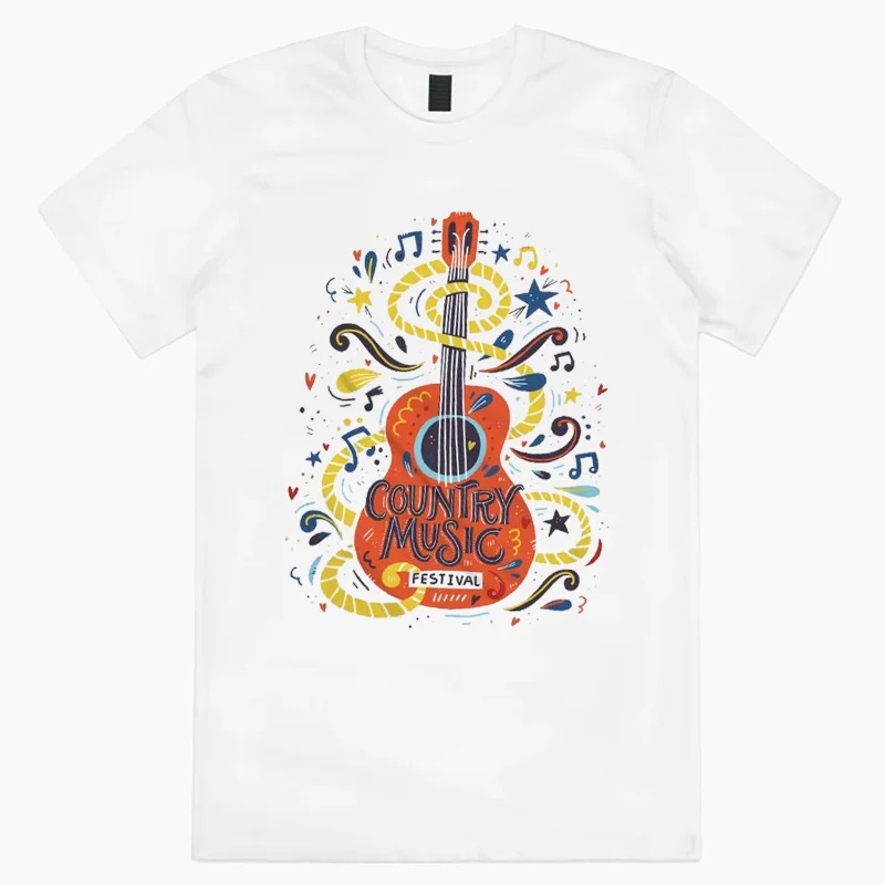 100% bawełna oddychająca koszulka damska z okrągłym dekoltem nadruk gitarą kreskówkową na co dzień w stylu dojeżdżającym do pracy 2024