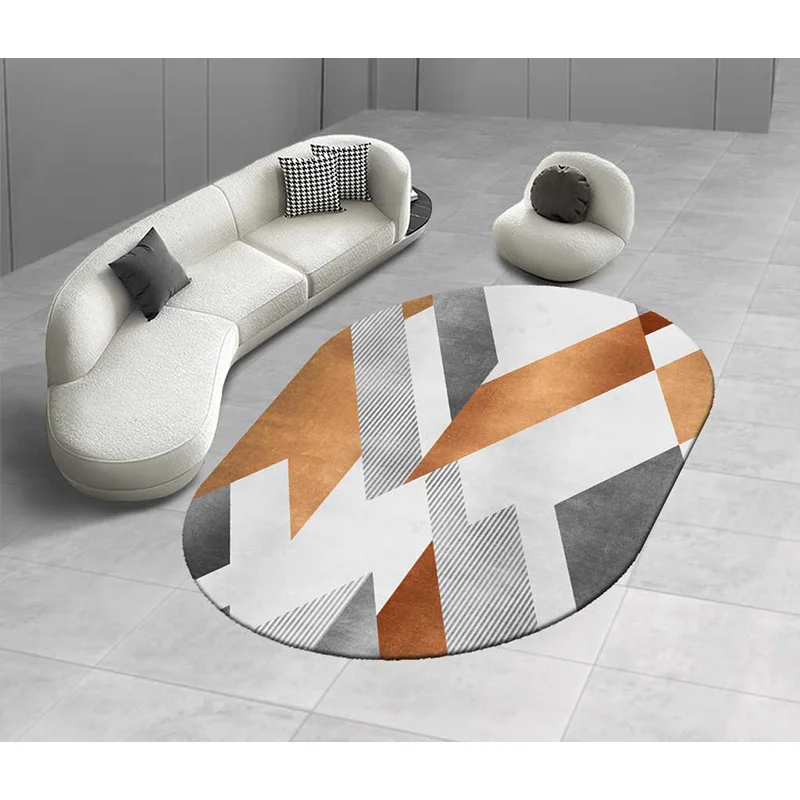 

Rugs Living Room Decor Irregular Oval Fashion Art Black White Geometric Pattern Bedroom Bedside Carpet Girls Room Anti Slip Mat