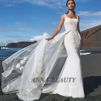 anna elegant modern wedding dresses mermaid detachable train lace appliques backless vestidos de novia made to order