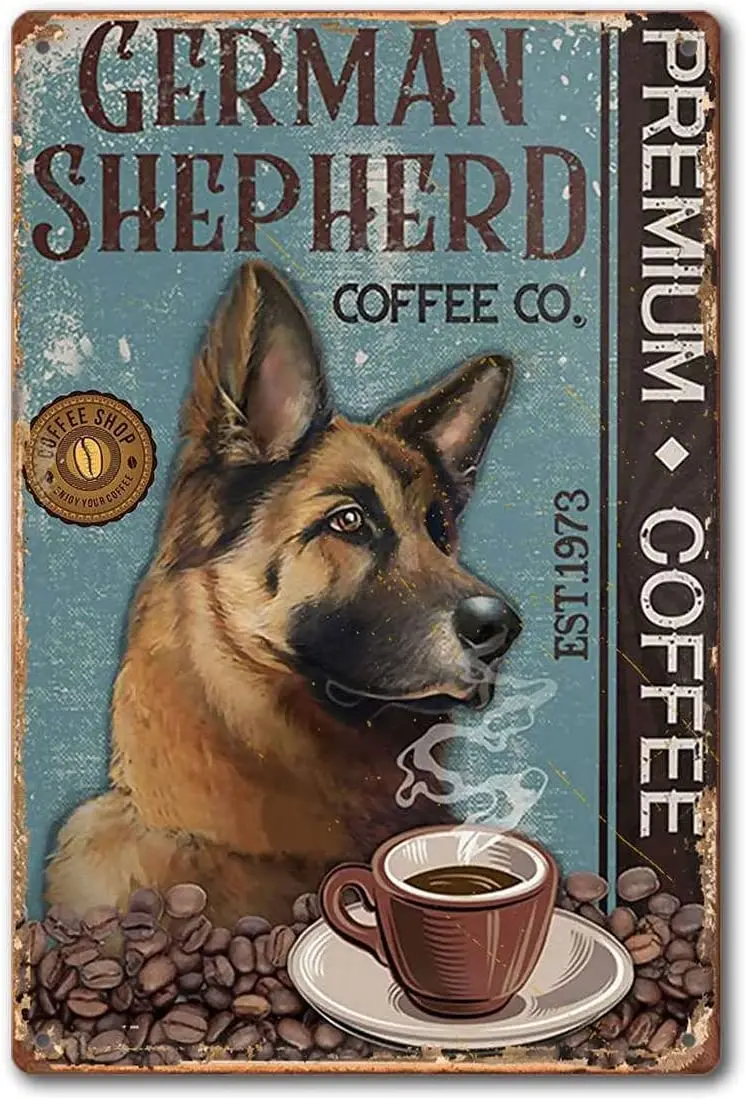 

New German Shepherd Coffee Company Poster Wall Artist Farm Home Decoration Dog Love Retro Metal Tin Sign Home Wall Decoration