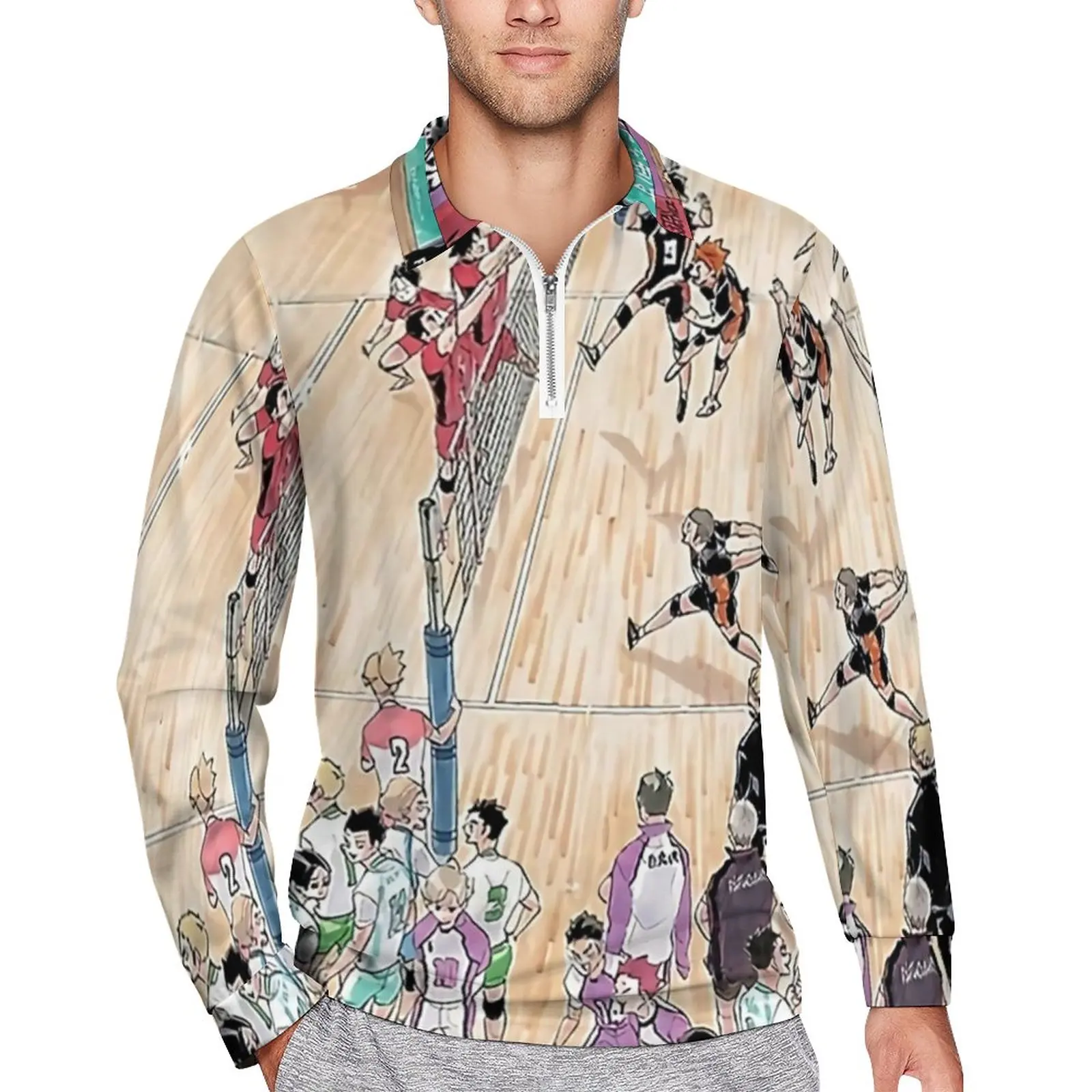 

Miya Atsumu Polo Shirts Autumn Awesome Haikyuu Zip Casual Shirt Long-Sleeved Turn-Down Collar Aesthetic Print Oversized T-Shirts