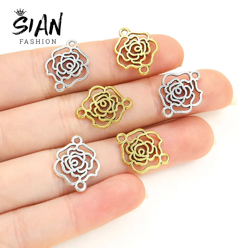 

30 шт. 13*17 мм полые розы из сплава металла соединители античный золотой цветок Подвески шармы Сделай Сам Изготовление ювелирных изделий для браслета подарок