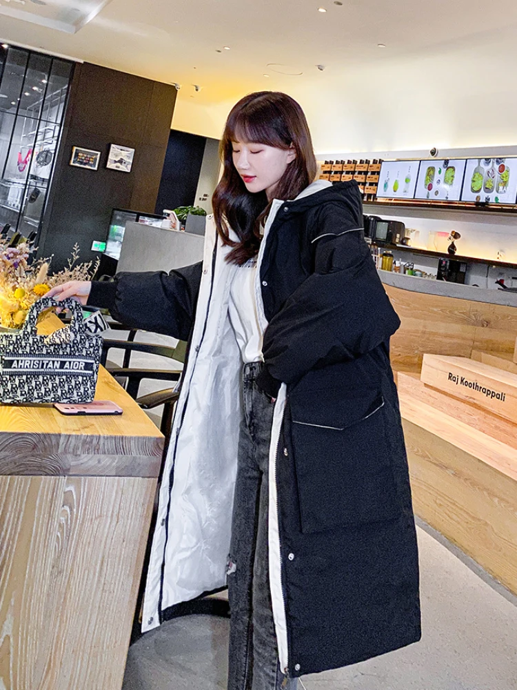 Coat Women Winter Jacket Solid Color Thickened Cotton Coat Zipper Hooded Cotton Jacket Loose Coat Long Parkas Female Clothing