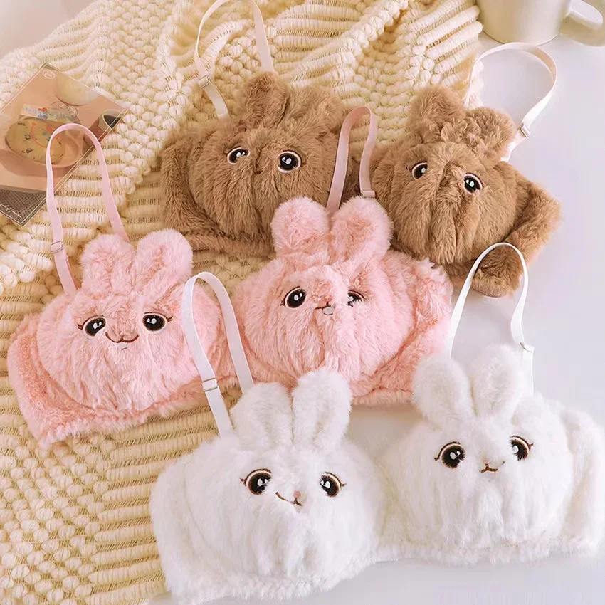 Японский розовый плюшевый бюстгальтер с вышивкой в стиле Лолиты без стального