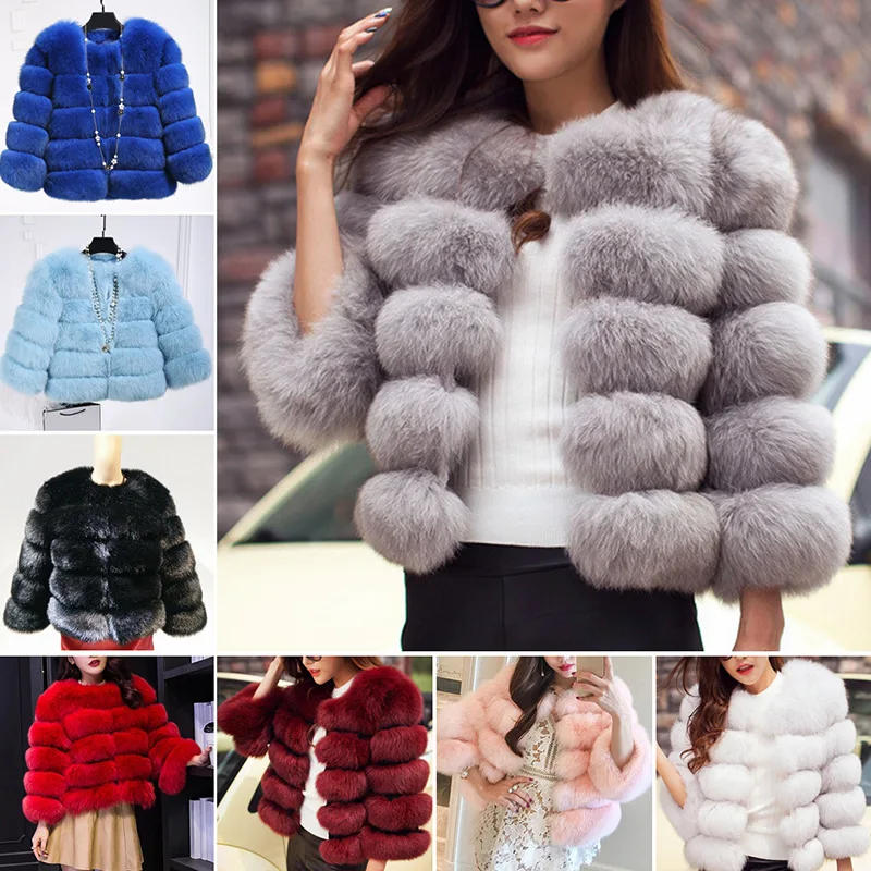 Europe and The United States New Imitation Fox Fur Coat Women's Short Round Neck Women's Fur Slim Top Winter Jacket Women