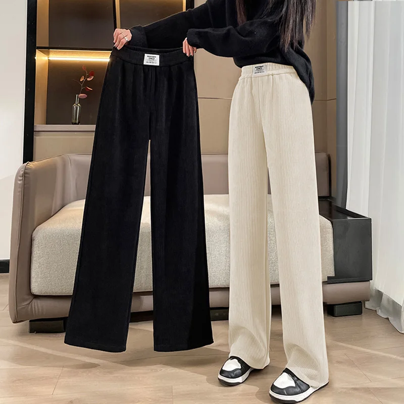 Women Clothing Spring Straight Wide Leg Pants Elastic Casual Solid Fashion Elegant Sweet Sweatpants Simple Streetwear Trousers