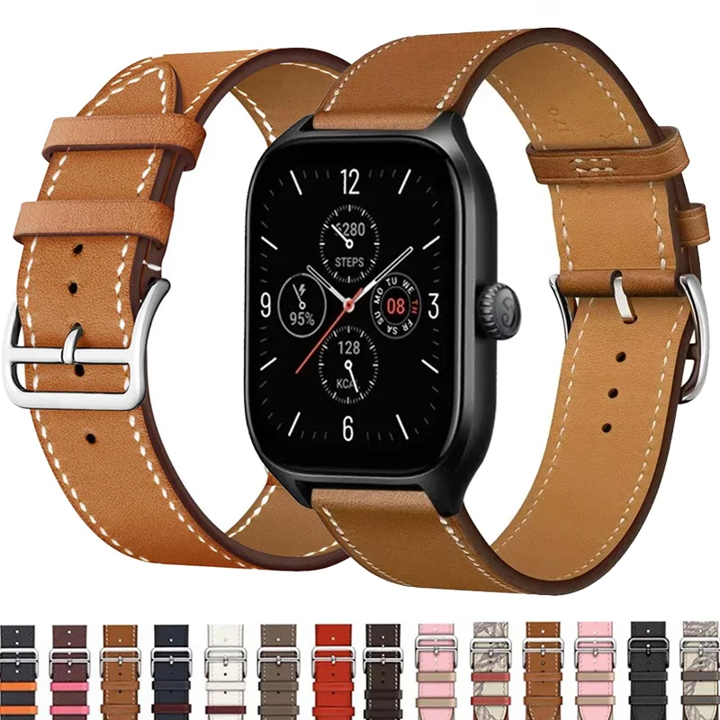 Фото Кожаный ремешок для Amazfit GTS 4/GTR 4/3/2 Mini/Pro/stratos/Balance Sport Correa 20 мм/22 мм ремешок для часов Amazfit bip 5-3 pro-U №1