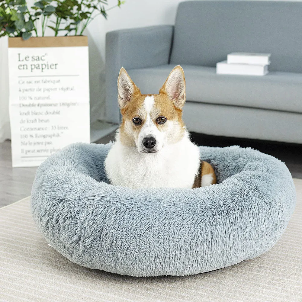 

Puppy Cushion Mat Portable Cat Supplies Cat Beds Kennel Dog Round Cat Winter Warm Sleeping Bag Long Plush Super Soft Pet Bed