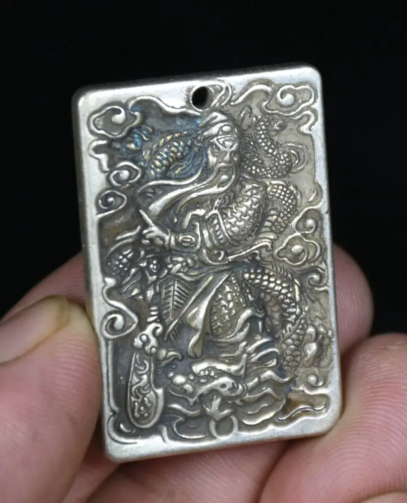 3 8 см старое китайское серебряное ожерелье с подвеской по фэн-шуй Экзорцизм Гуань